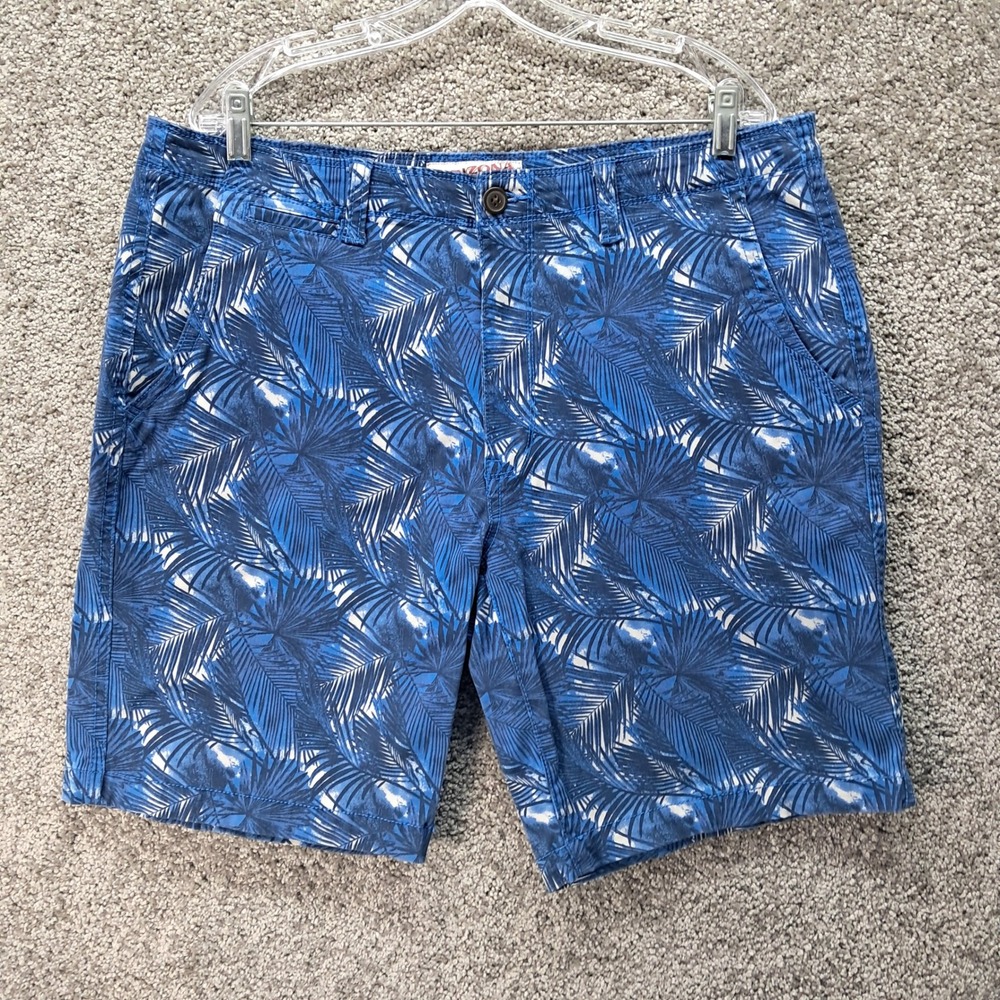 Arizona‎ Jean Co Mens Blue Palm Leaf Print Chino Shorts Size 38 Tropical Summer
